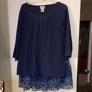 Bon Worth 2 pc Navy Tunic with Lace Detail and Broom skirt